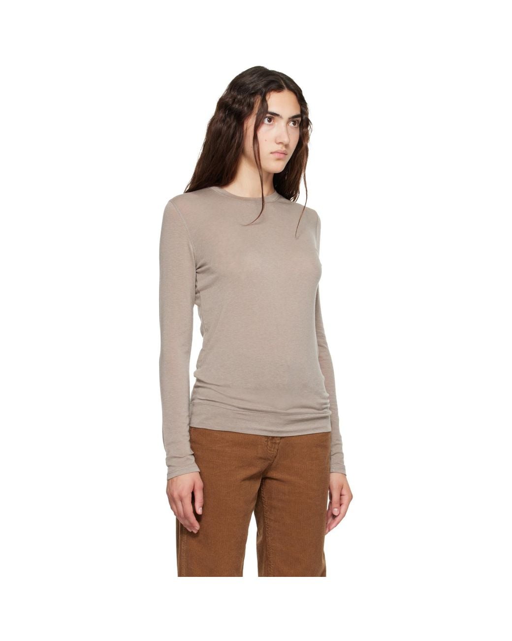 NOTHING WRITTEN Brown Taupe Aima Wool Long Sleeve T-Shirt