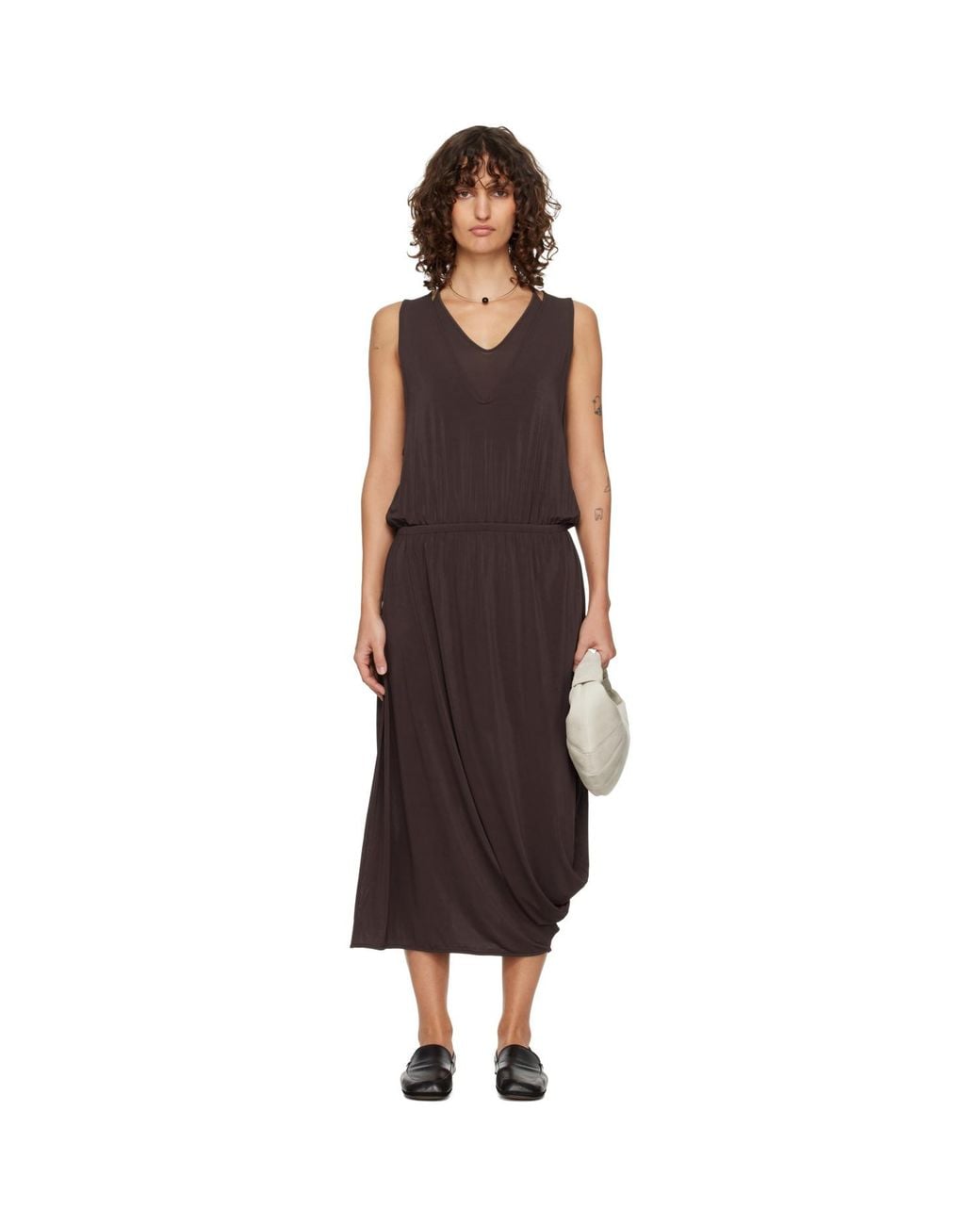 Lemaire Black Double Layer Drape Midi Dress