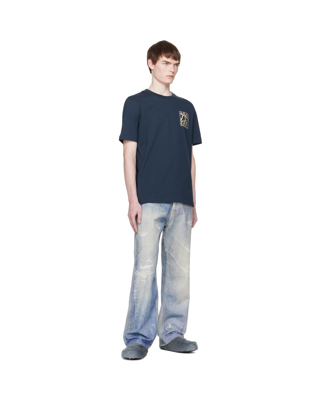 Marni Blue Cotton Frame Logo Print' T-Shirt for men