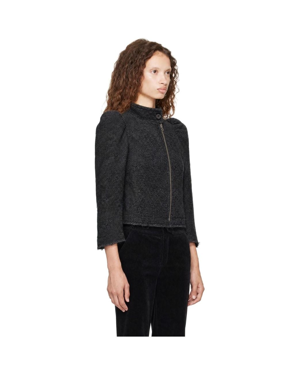 KNWLS Black Wool Tweed Zip Jacket