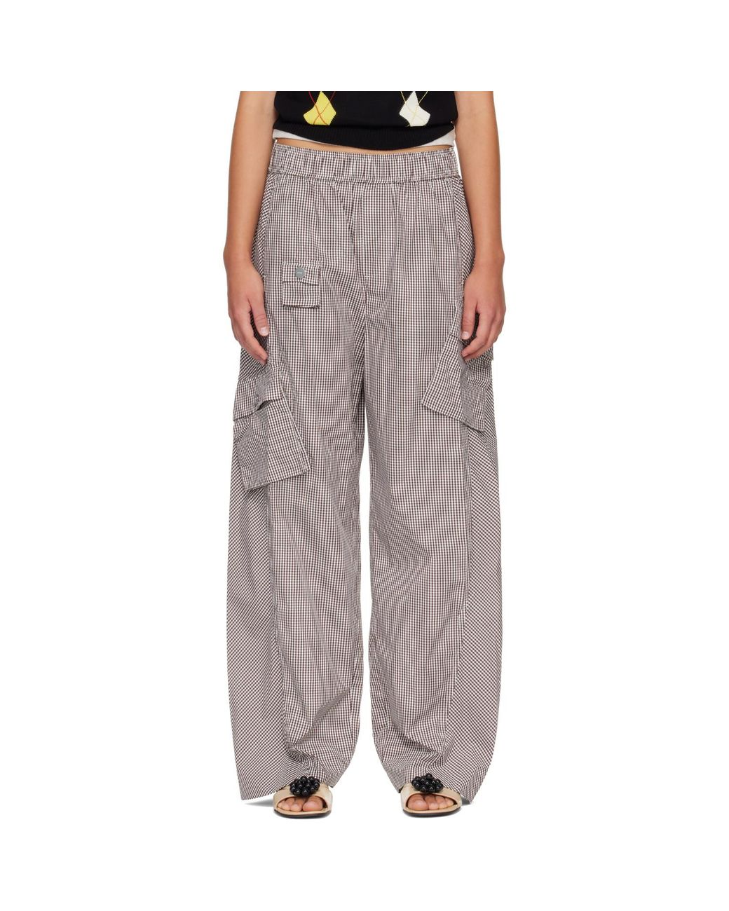 Ganni Gray Check Cotton Cargo Pants