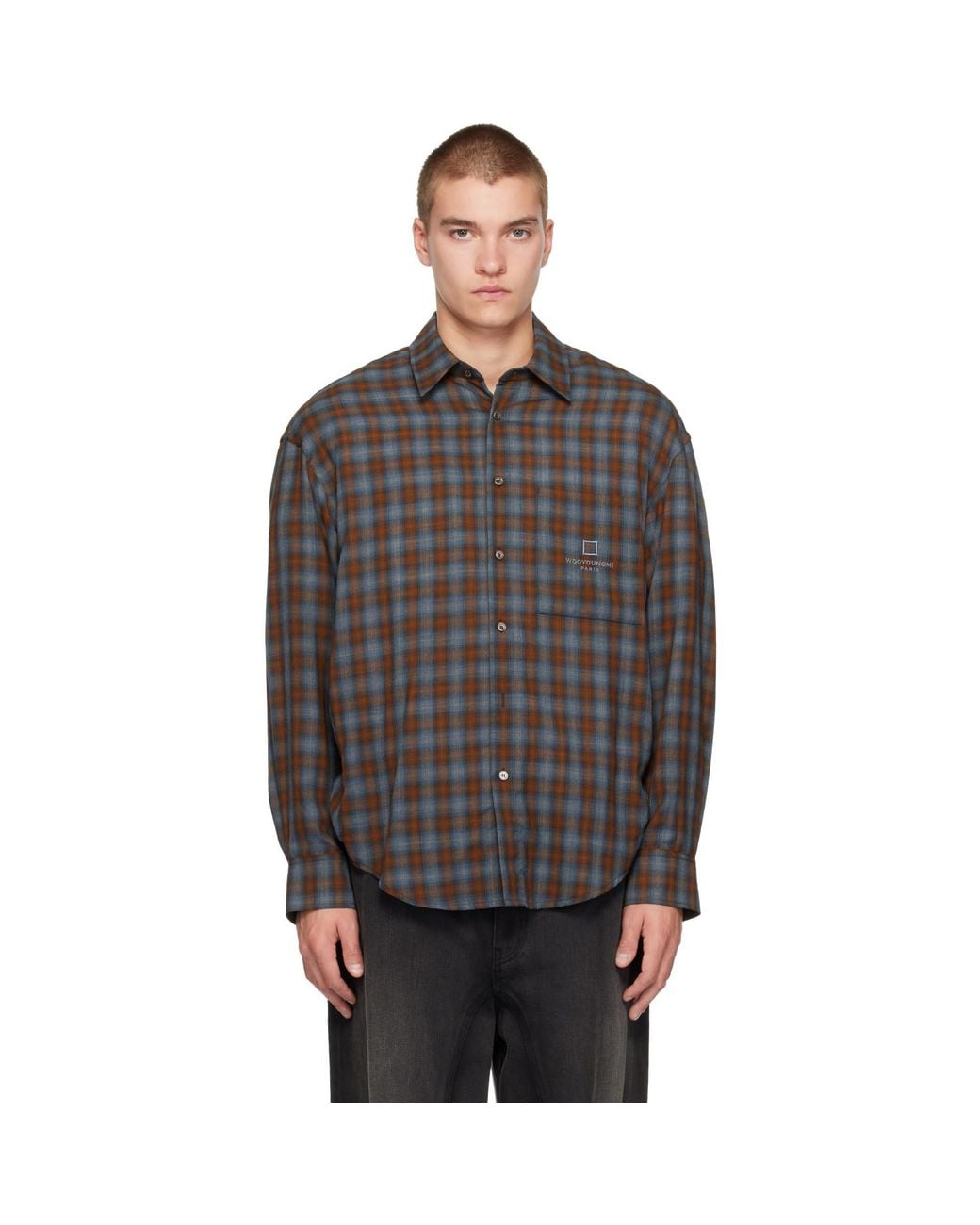 Wooyoungmi Gray Gradient Check Shirt for men