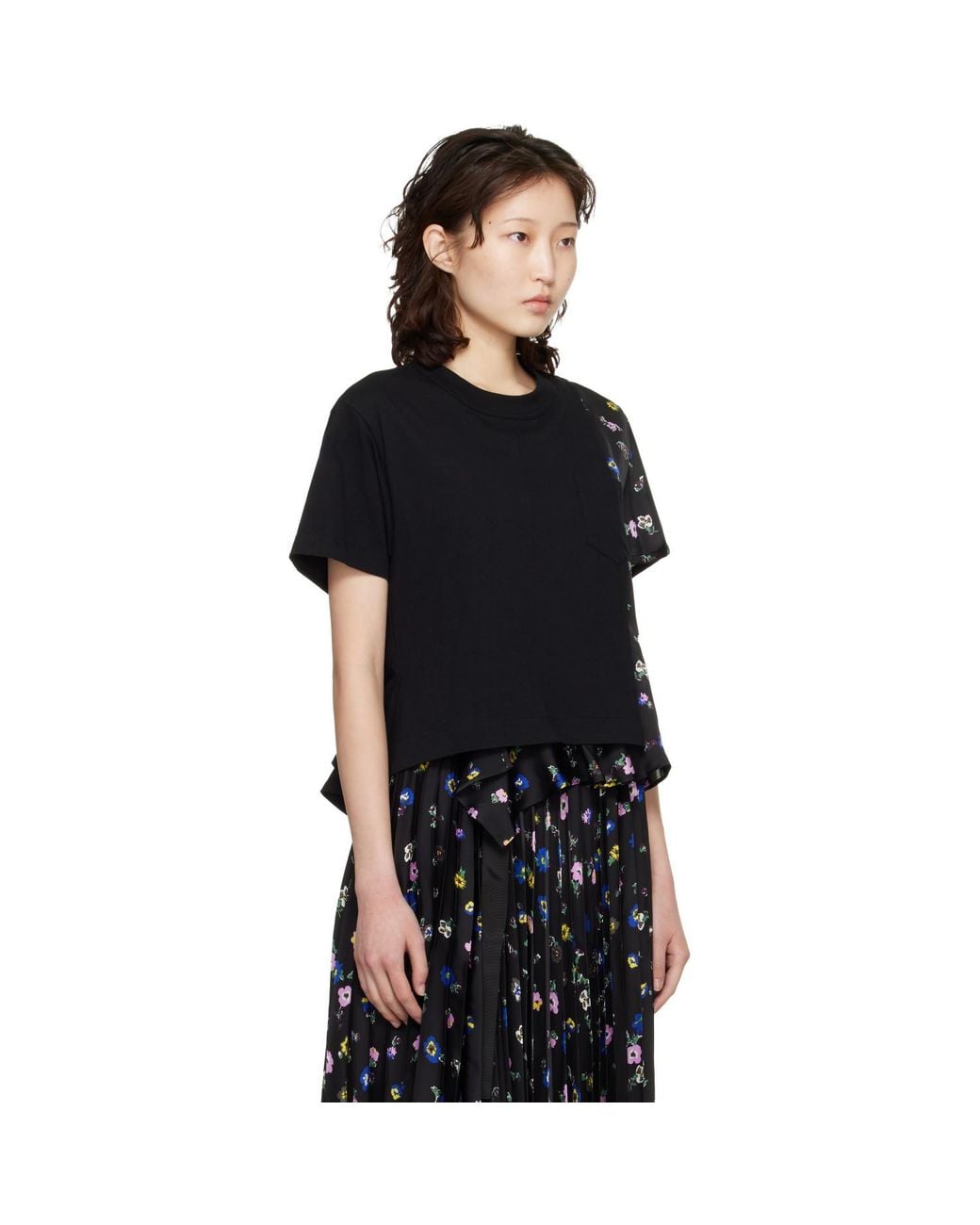 Sacai Black Floral Print T-Shirt