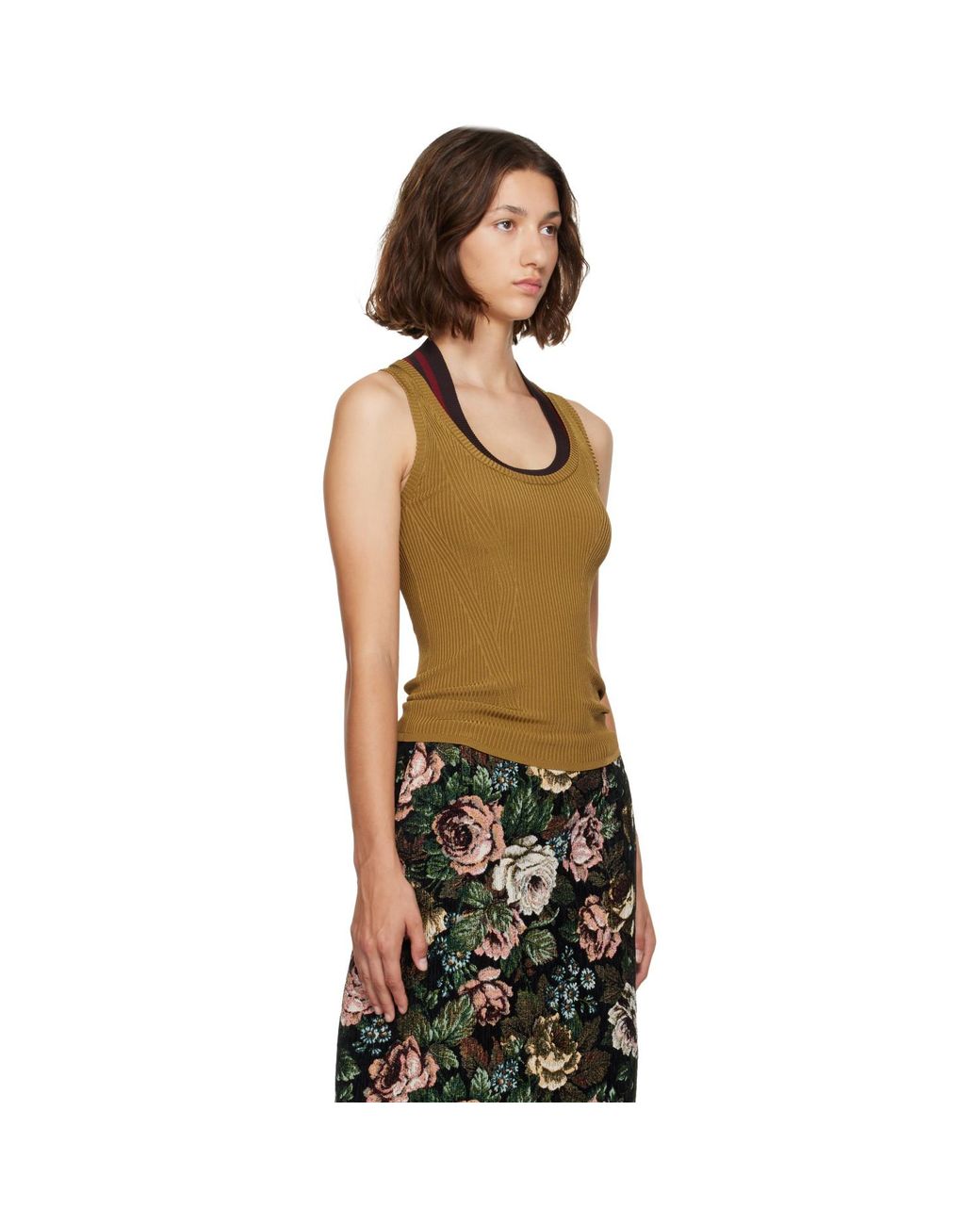 Dries Van Noten Green Khaki Ribbed Tank Top