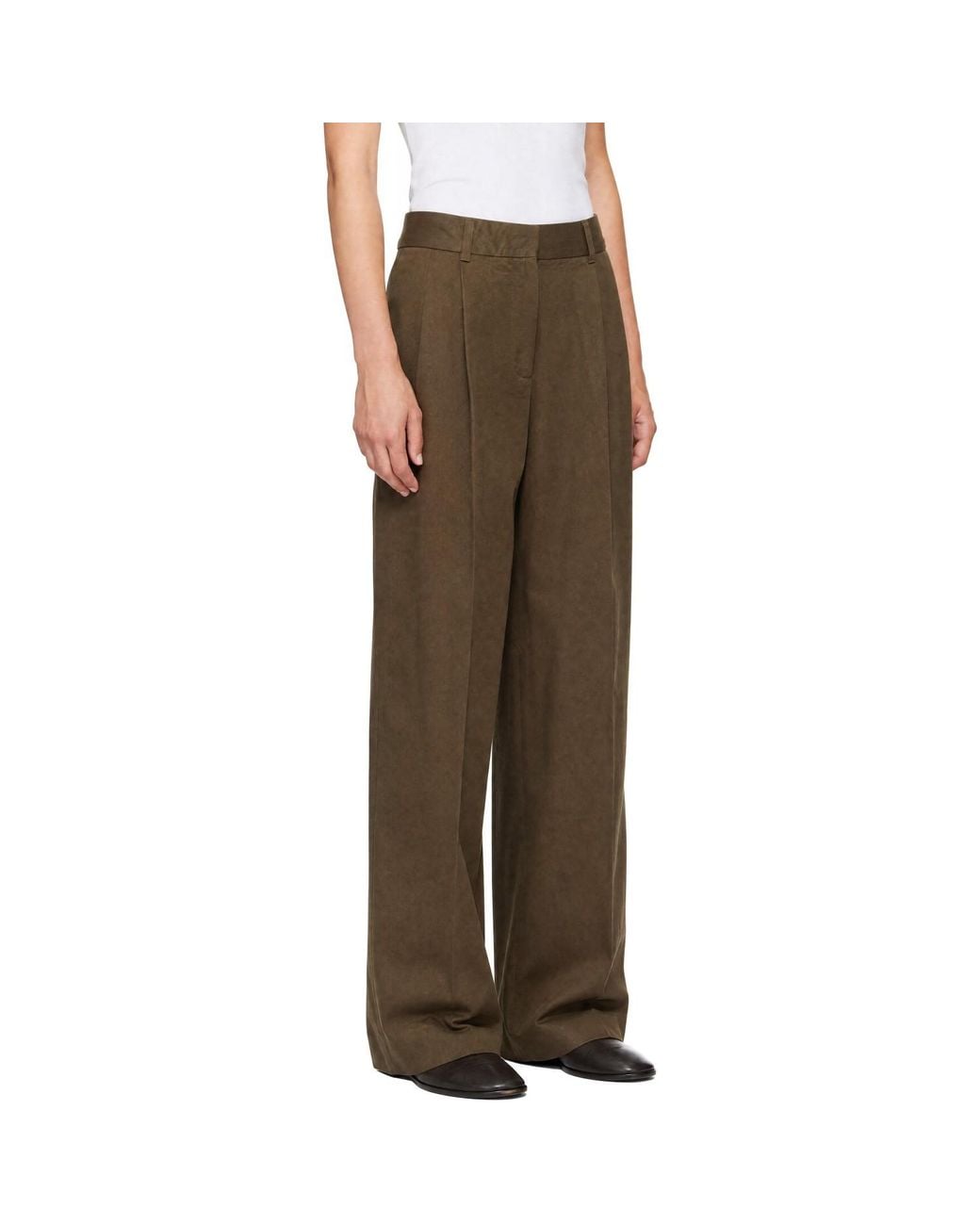 DUNST Brown Double Pleated Wide Chino Trousers