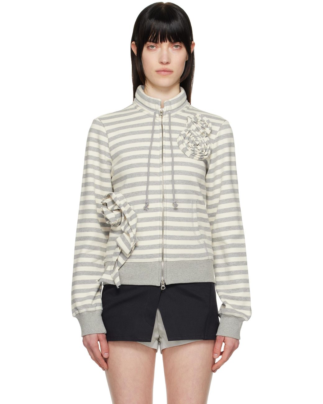 OPEN YY Appliqué Zipup Sweatshirt in Black | Lyst