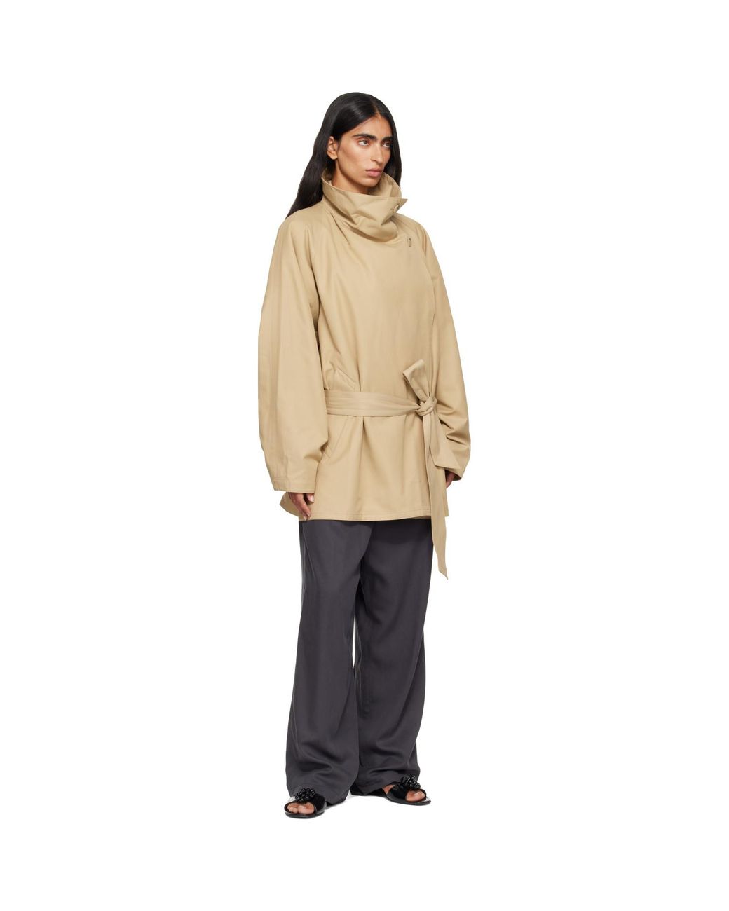 LE17SEPTEMBRE Natural Cotton Draped Funnel Neck Half Trench Coat