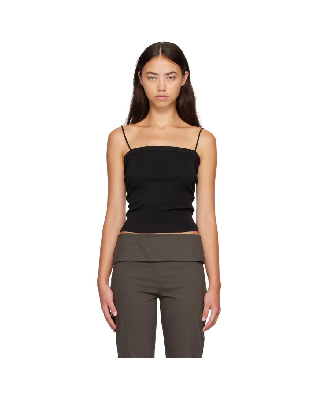 St. Agni Black Organic Cotton Square Neck Camisole