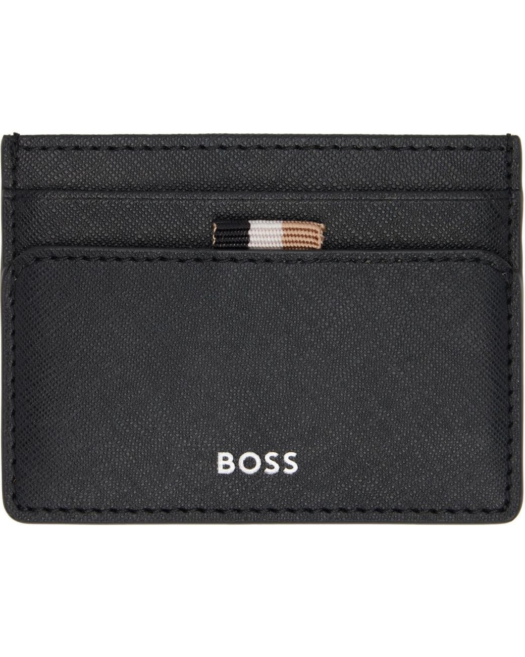 Boss Black Foil-Emed Logo Card Holder for men