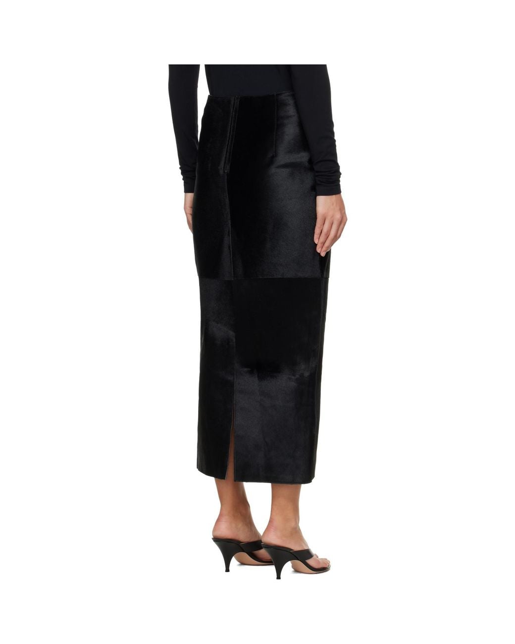 Nour Hammour Black Elisse Long Pencil Ponyhair Skirt