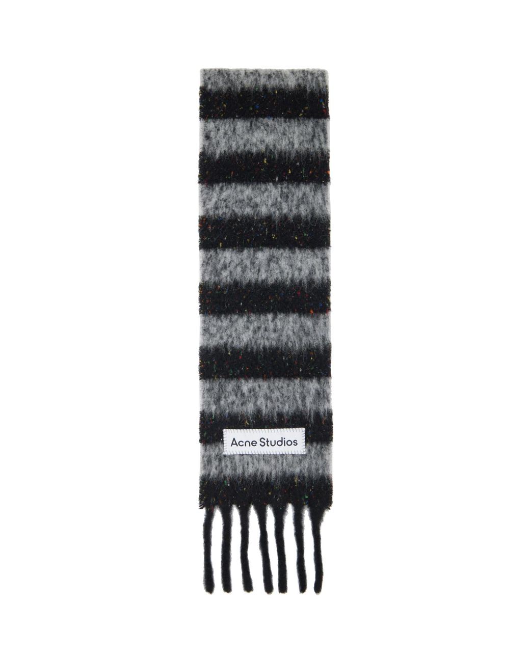 Acne Black Fringed Wool Skinny Scarf