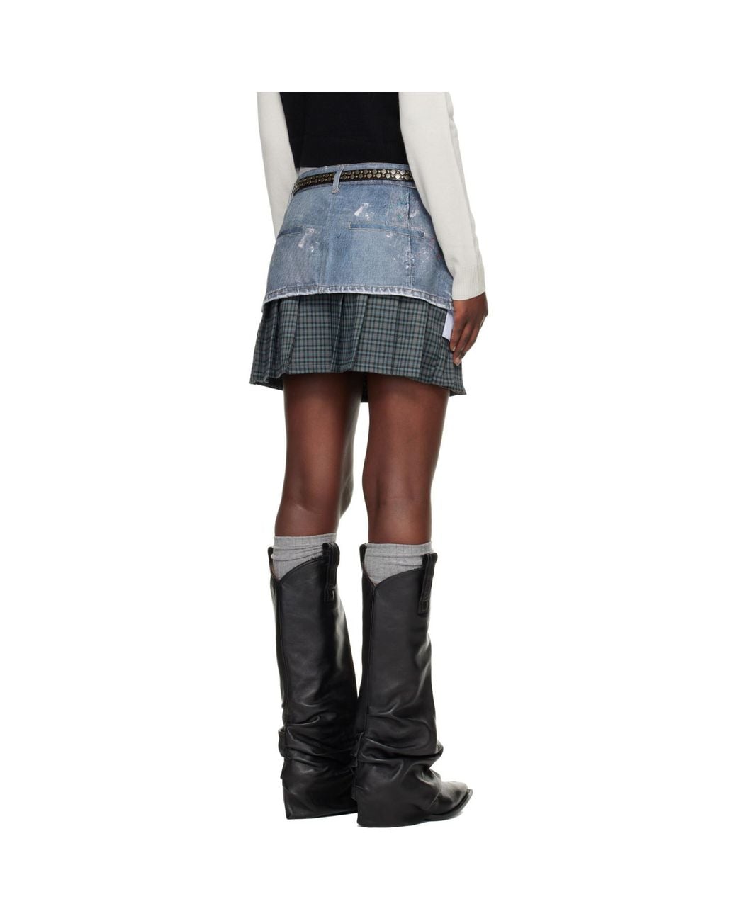 ANDERSSON BELL Blue Painted Layered Pleats Denim Miniskirt