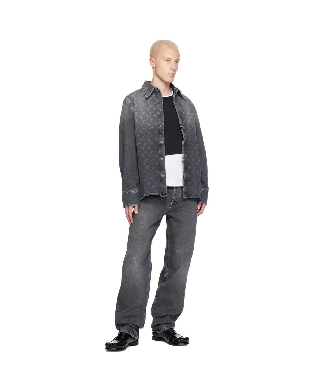 MARINE SERRE Gray Moon Laser Wash Ls Denim Shirt for men