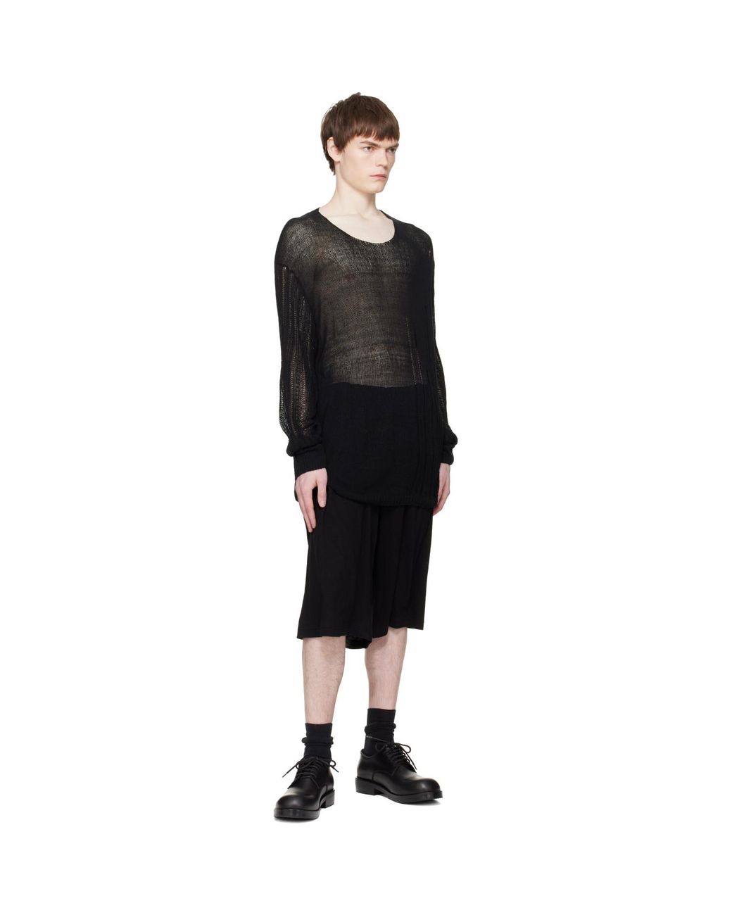 Yohji Yamamoto Black Cotton & Linen Jersey Shorts for men