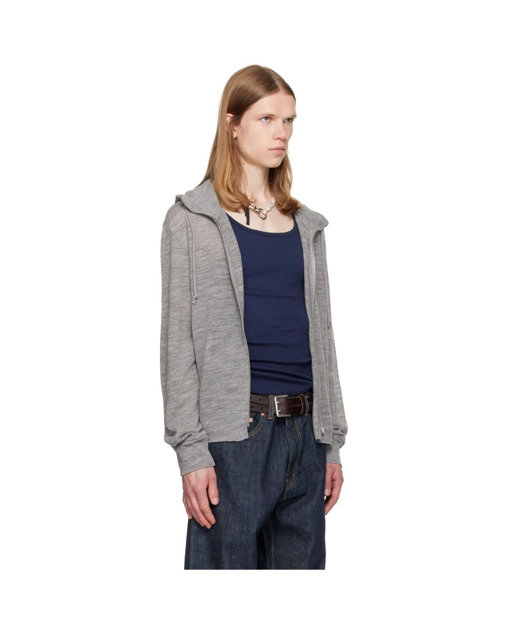 TONYWACK Blue Light Wool Zip Hoodie for men