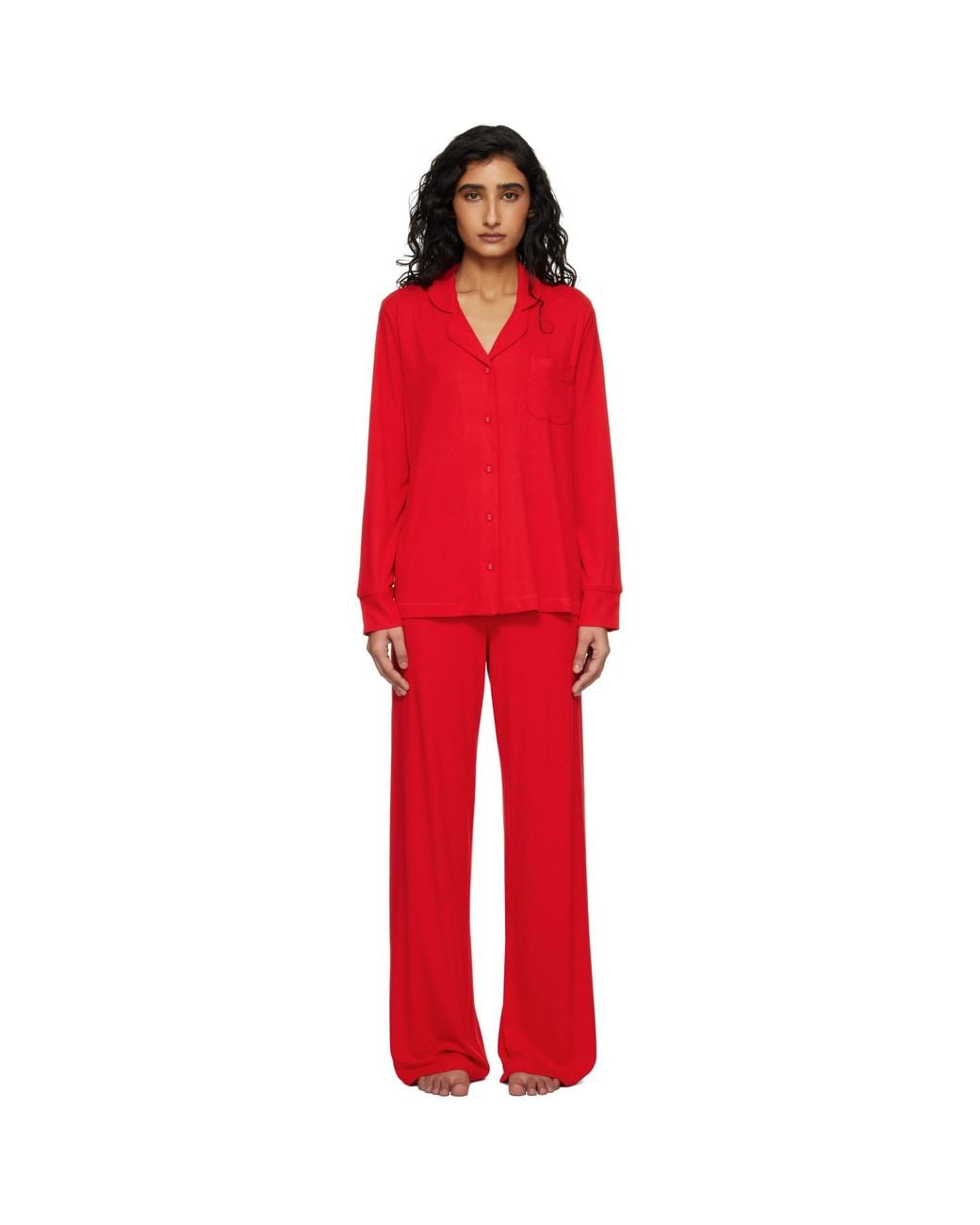 Skims Red Soft Lounge Sleep Pyjama Set