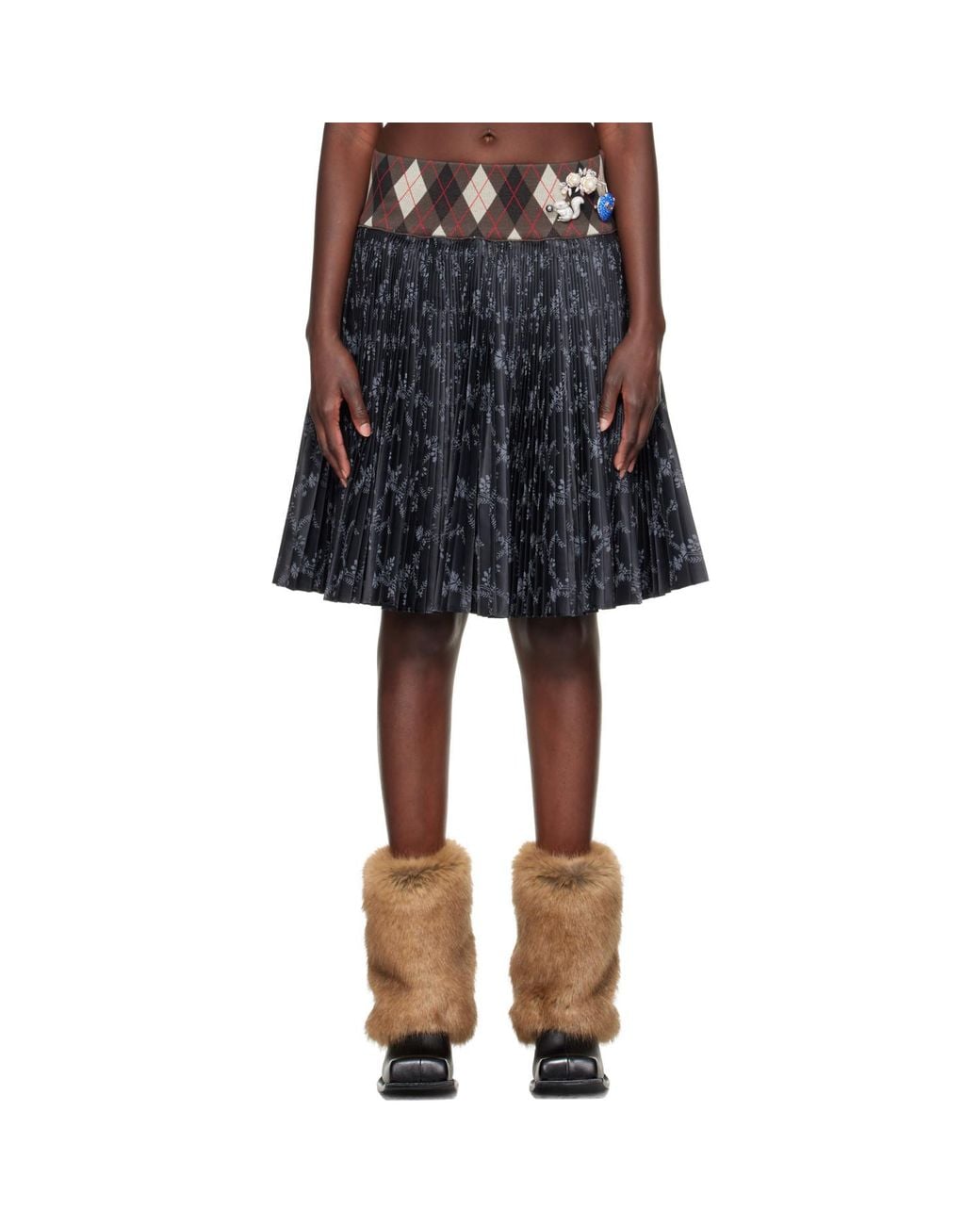 Chopova Lowena Black Crescent Pleated Knee Miniskirt