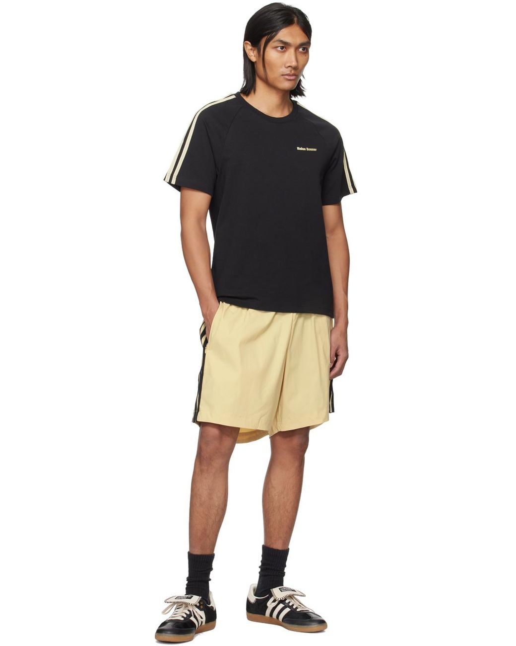 wales bonner adidas ショートパンツ ADIDAS ORIGINALS + Wales Bonner Wide-Leg Striped Recycled