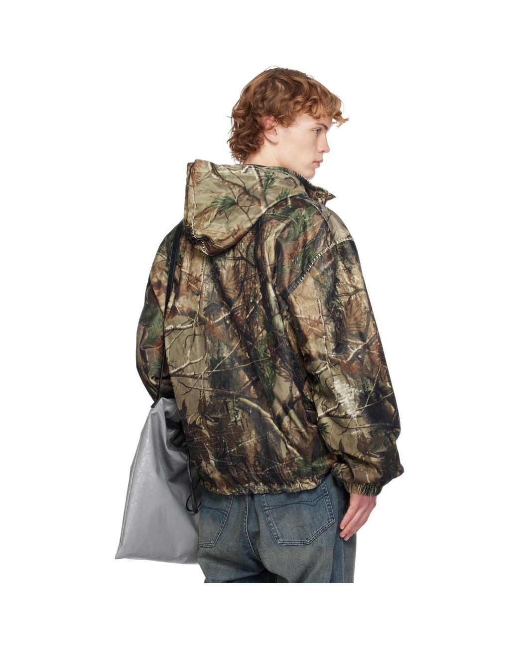 Balenciaga Brown Khaki Camo Flocked Cotton Hooded Jacket for men
