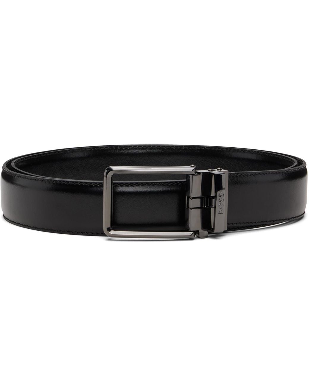Boss Black Automatic Logo-Engraved Keeper Belt for men