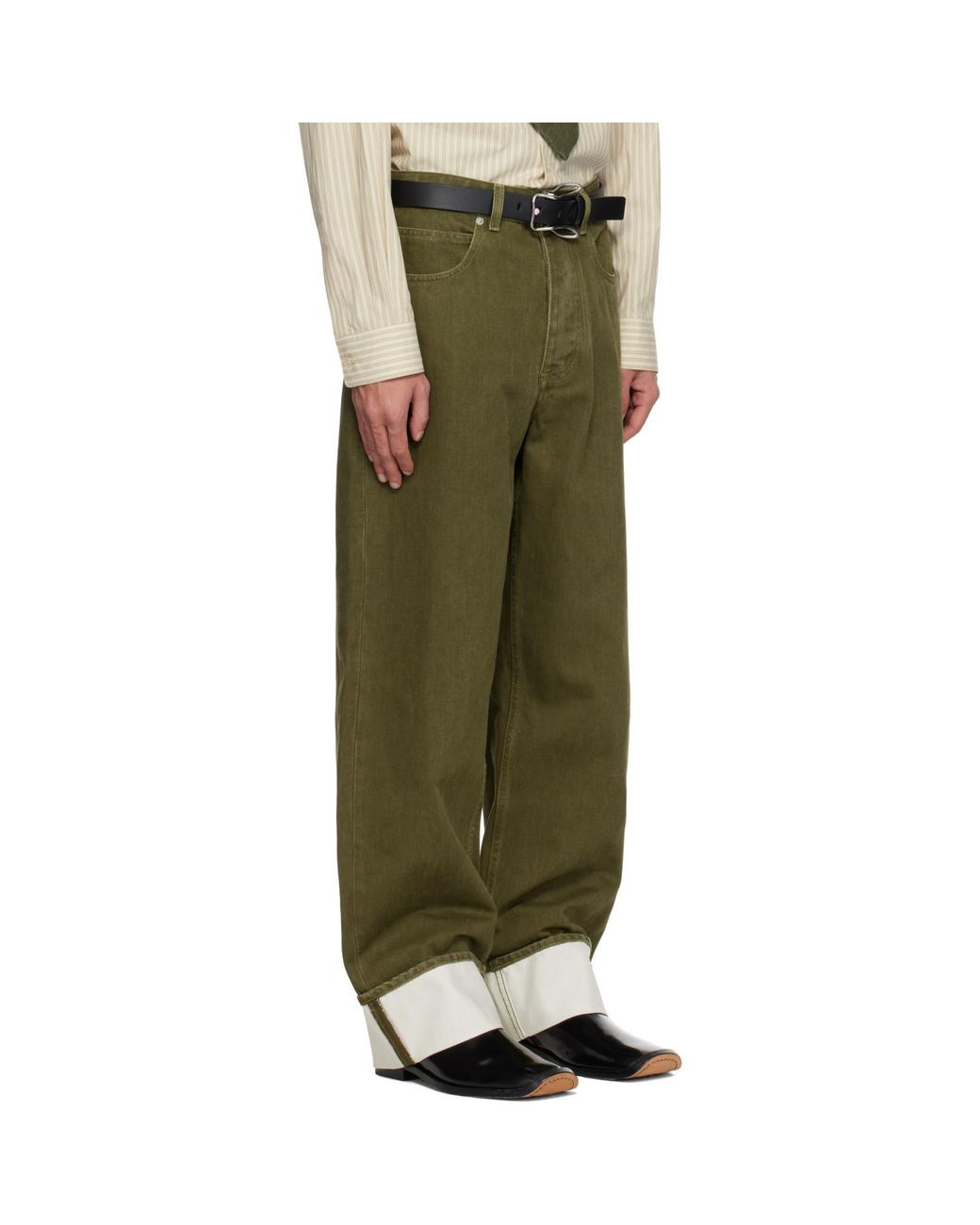 Bottega Veneta Green Khaki Colored Turned Up Jeans for men