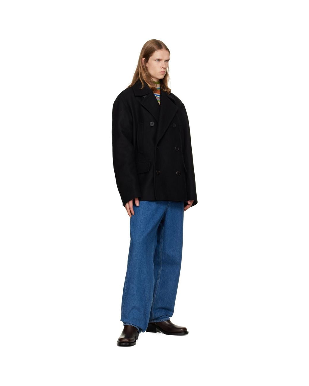 Dries Van Noten Black Double-Breasted Coat for men