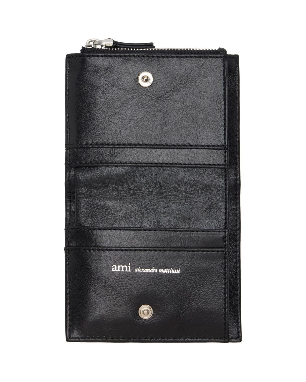 AMI Black Cowhide Leather 'Voulez-Vous' Folded Wallet for men