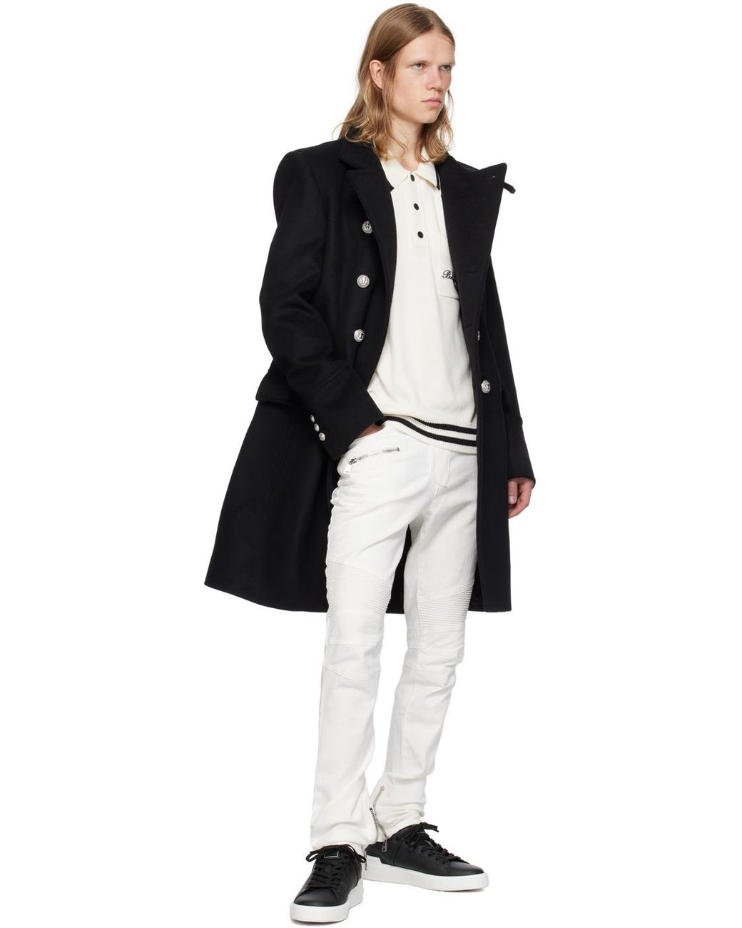 メンズ Balmain ダブルブレスト コート ブラック | Lyst