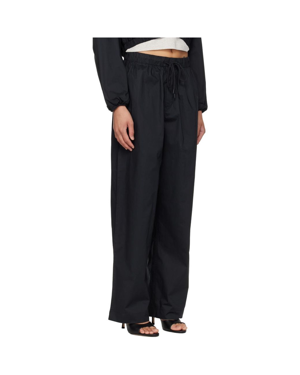 Skims Black Woven Cotton Oversized Straight Leg Trousers