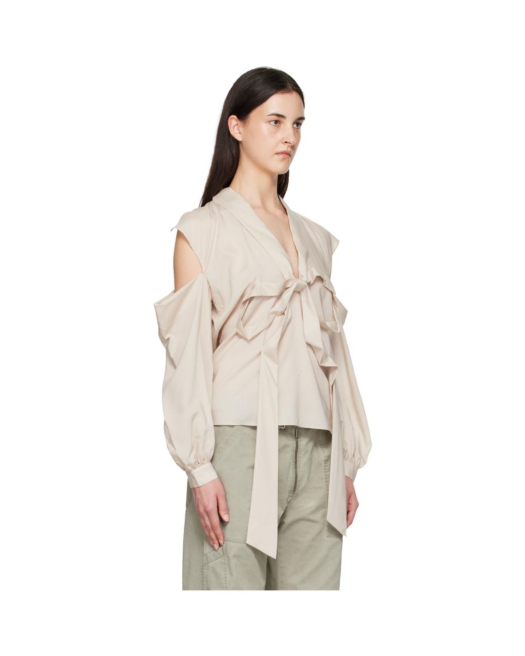 Acne Natural Cut-Out Bow Blouse