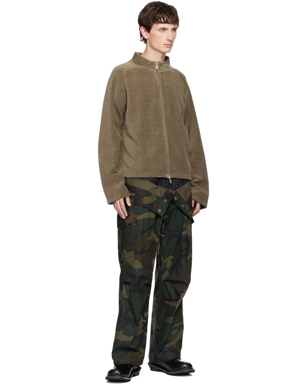 ANDERSSON BELL Khaki Camo Double Waist Work Wide-Leg Trousers in