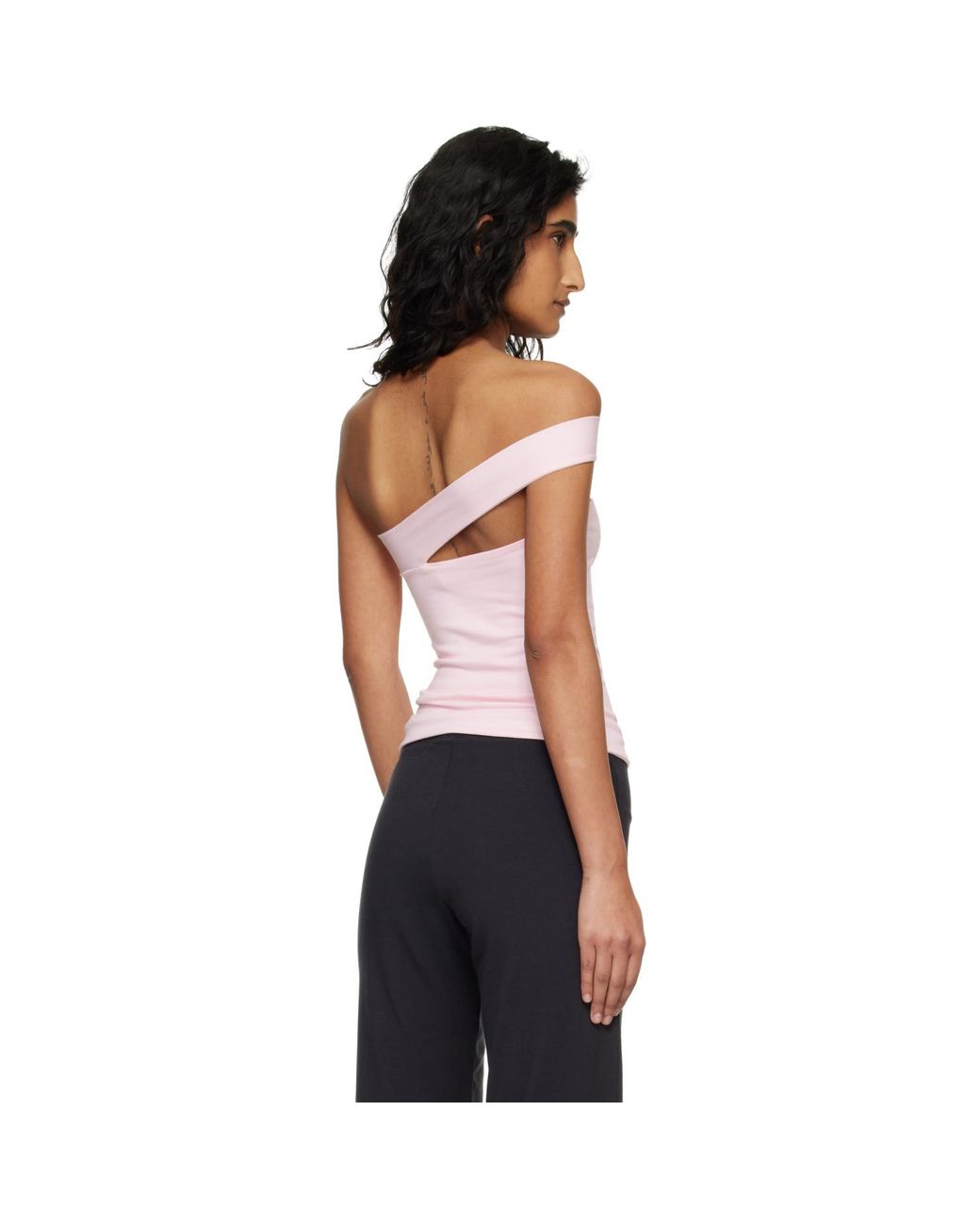 Skims Black Cotton Jersey One Shoulder Top