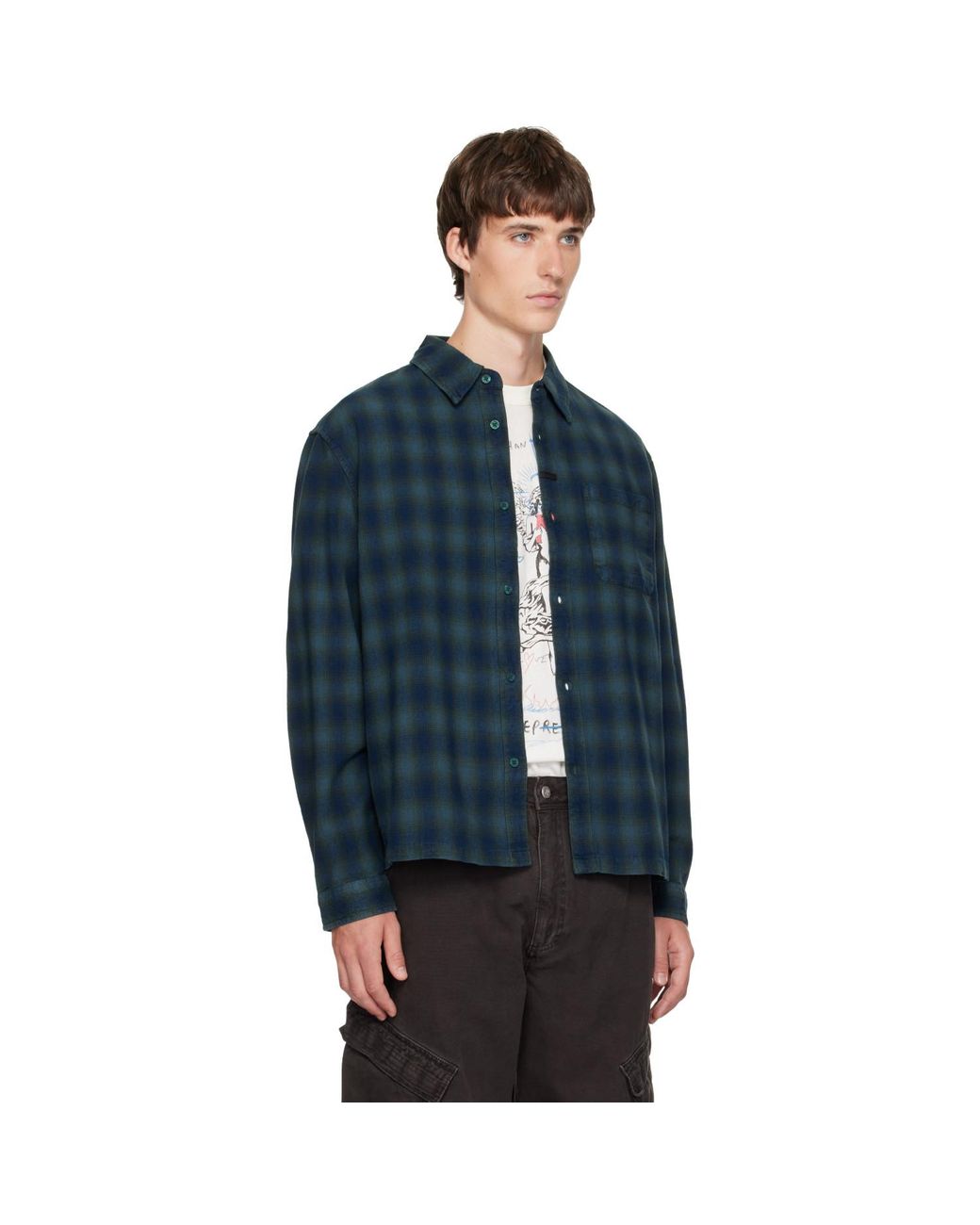 Represent Blue Reversible Resent Plaid Shirt for men
