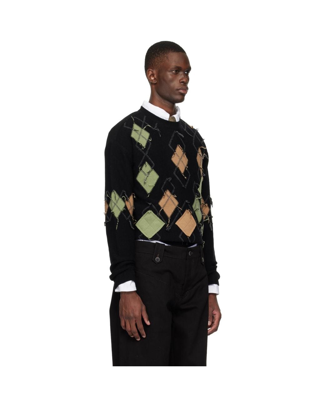 ANDERSSON BELL Black Tom Argyle Crew-Neck Sweater for men