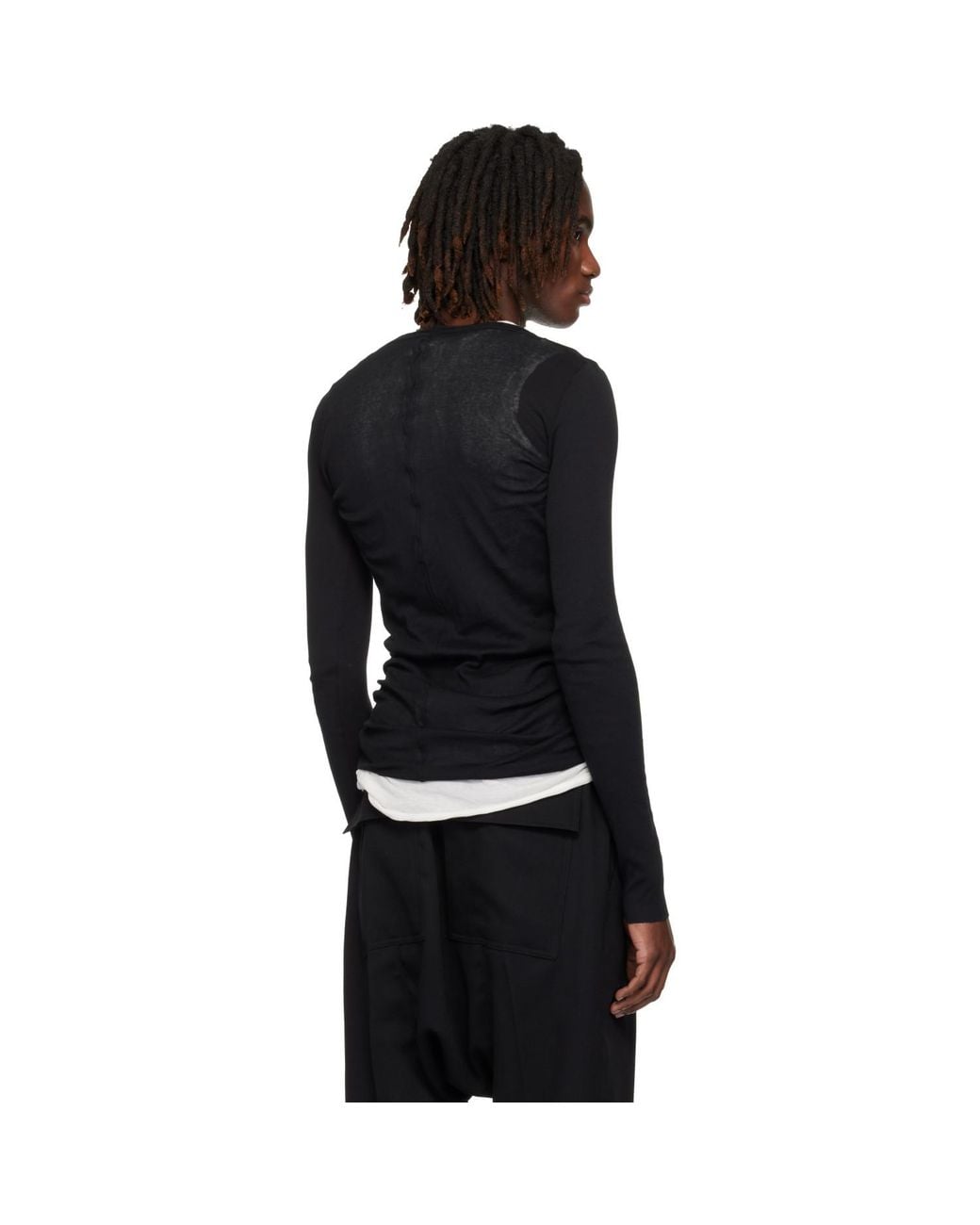 Rick Owens Black Temple Rib Ls T-shirt for men