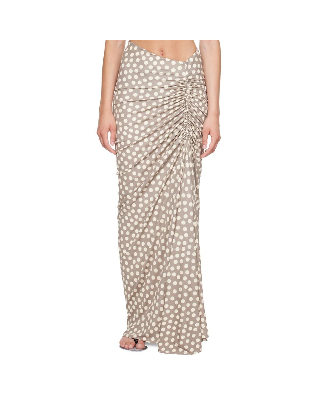 Alaïa Multicolor Taupe Polka Dots Gathered Maxi Skirt