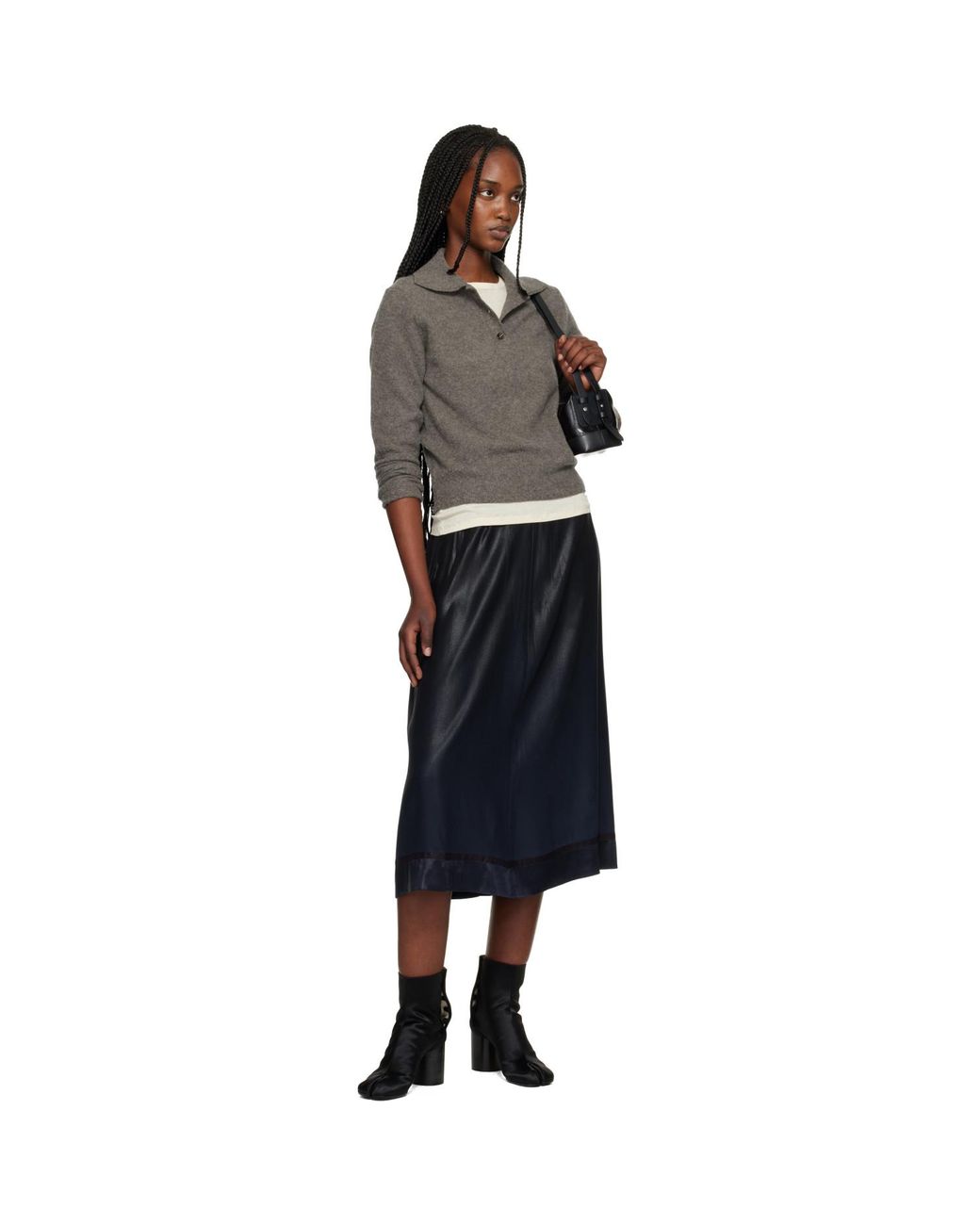 Maison Margiela Black Taupe Brushed Wool Polo