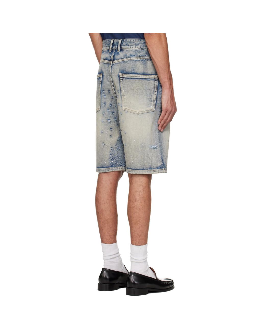 we11done Blue Embroidery Washed Denim Shorts for men