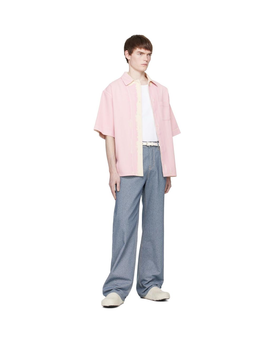 Marni Pink Screen-Printed Denim Shirt for men