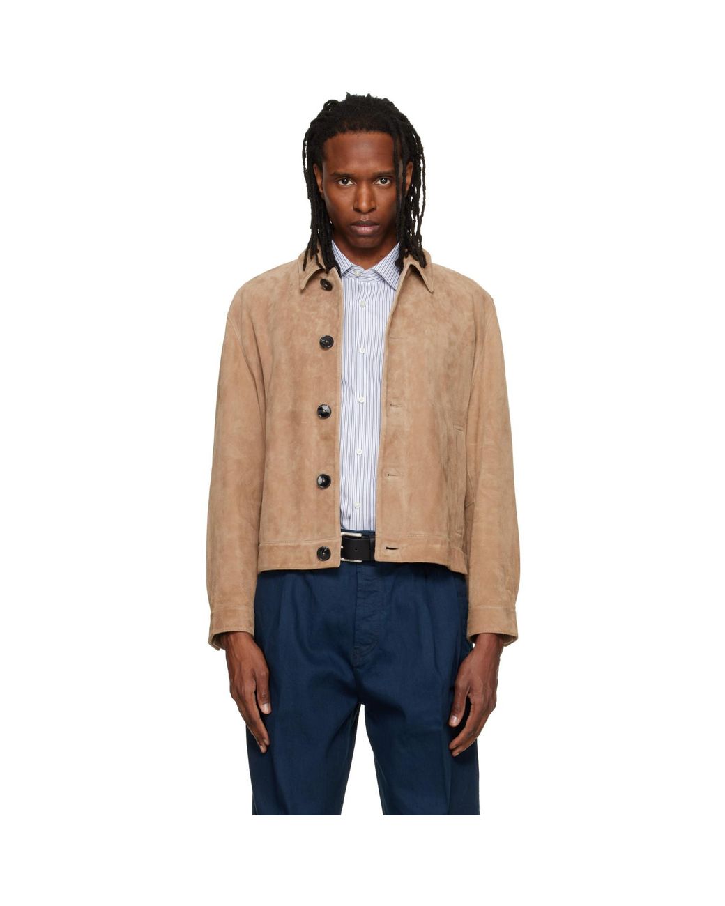 HUGO Blue Suede Stitched Pocket Detail Jacket for men