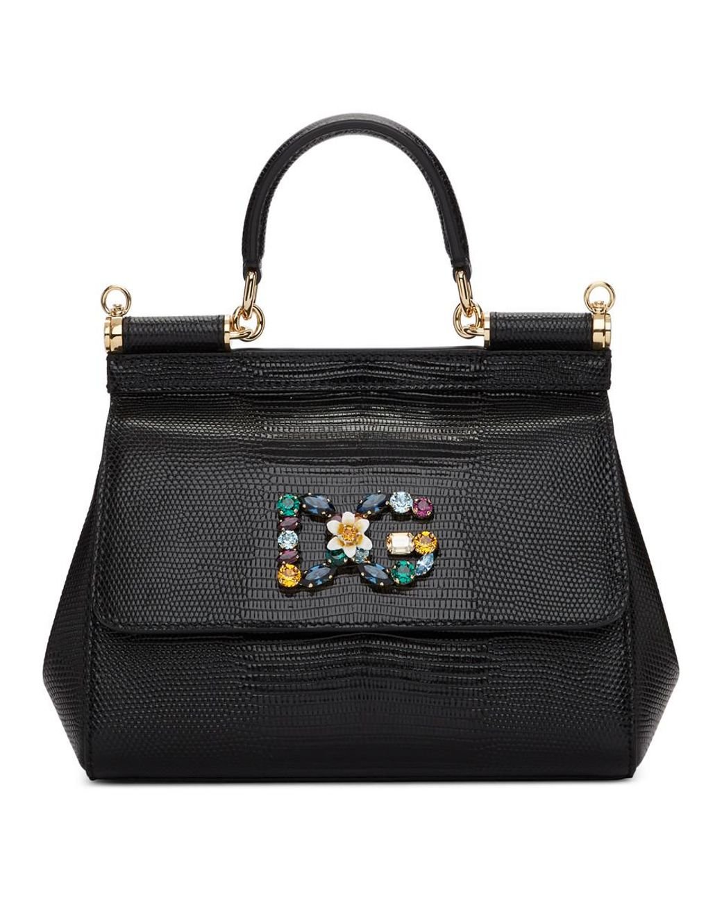 Dolce & Gabbana Small Calfskin Sicily Bag With Iguana-print And Dg ...