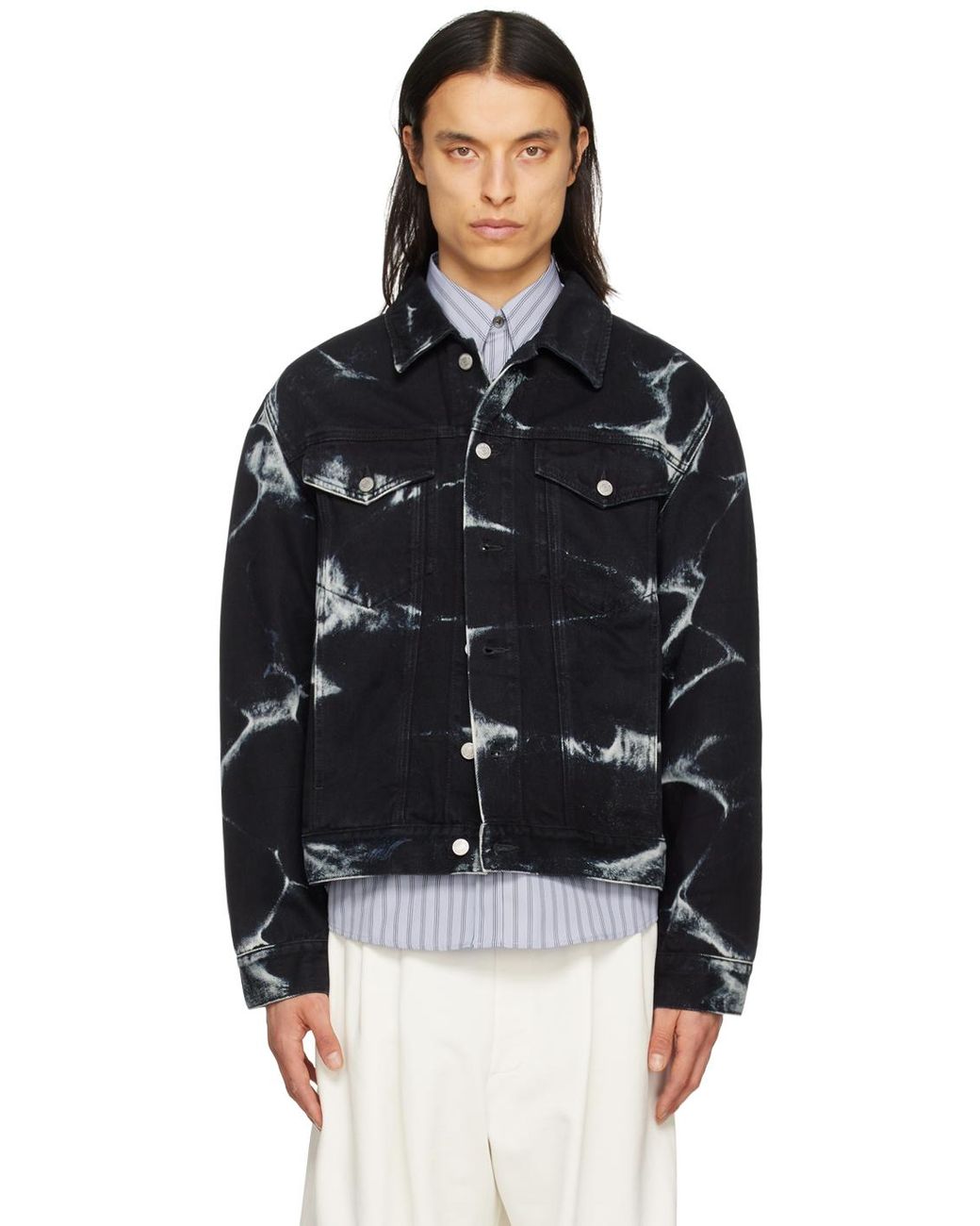 Dries Van Noten Bleached Denim Jacket in Black for Men | Lyst Canada
