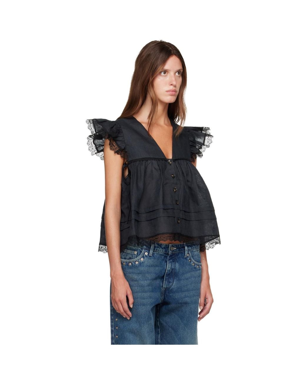 Ganni Black Linen Blouse