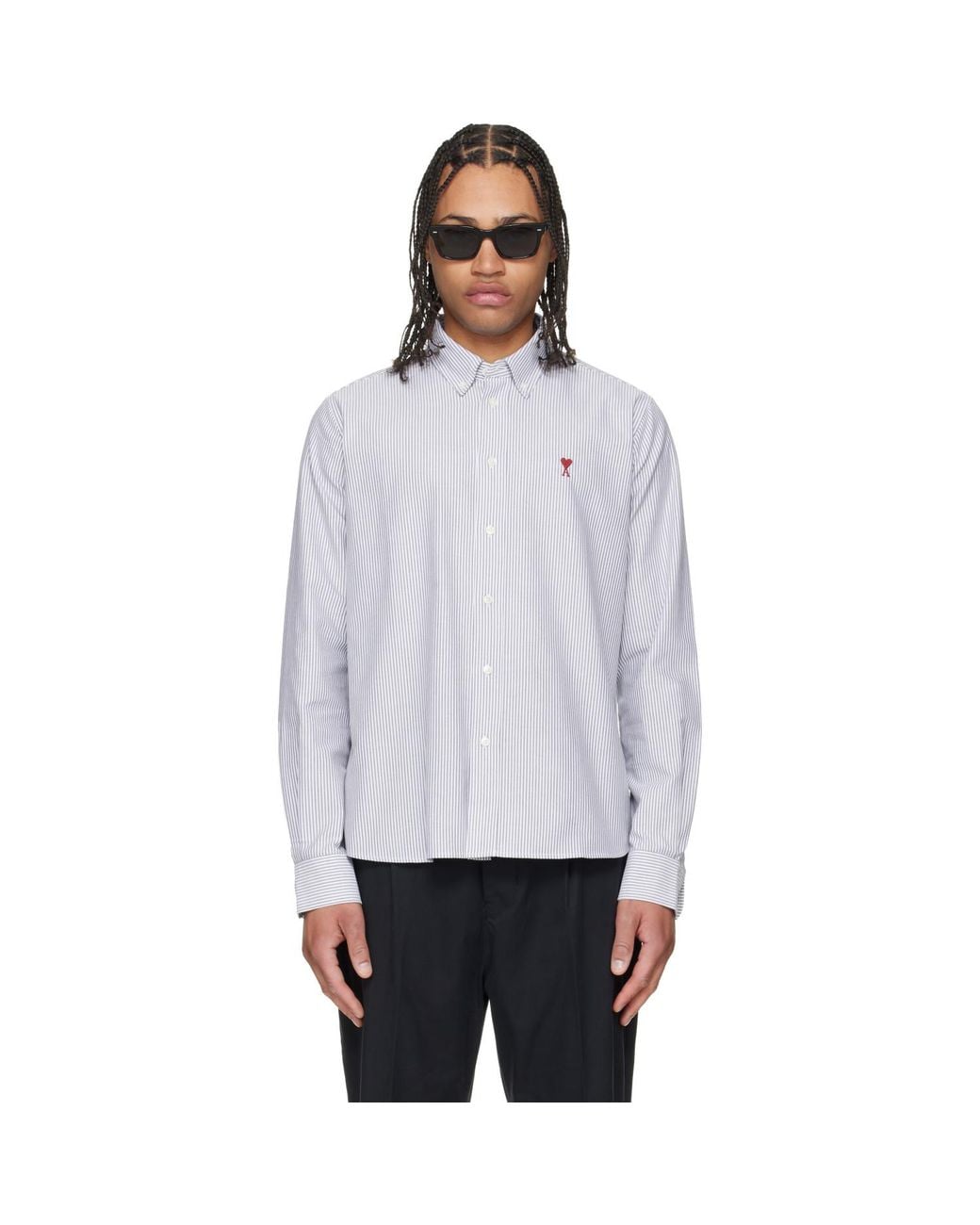 AMI Black Cotton Ami De Coeur Oxford Shirt for men
