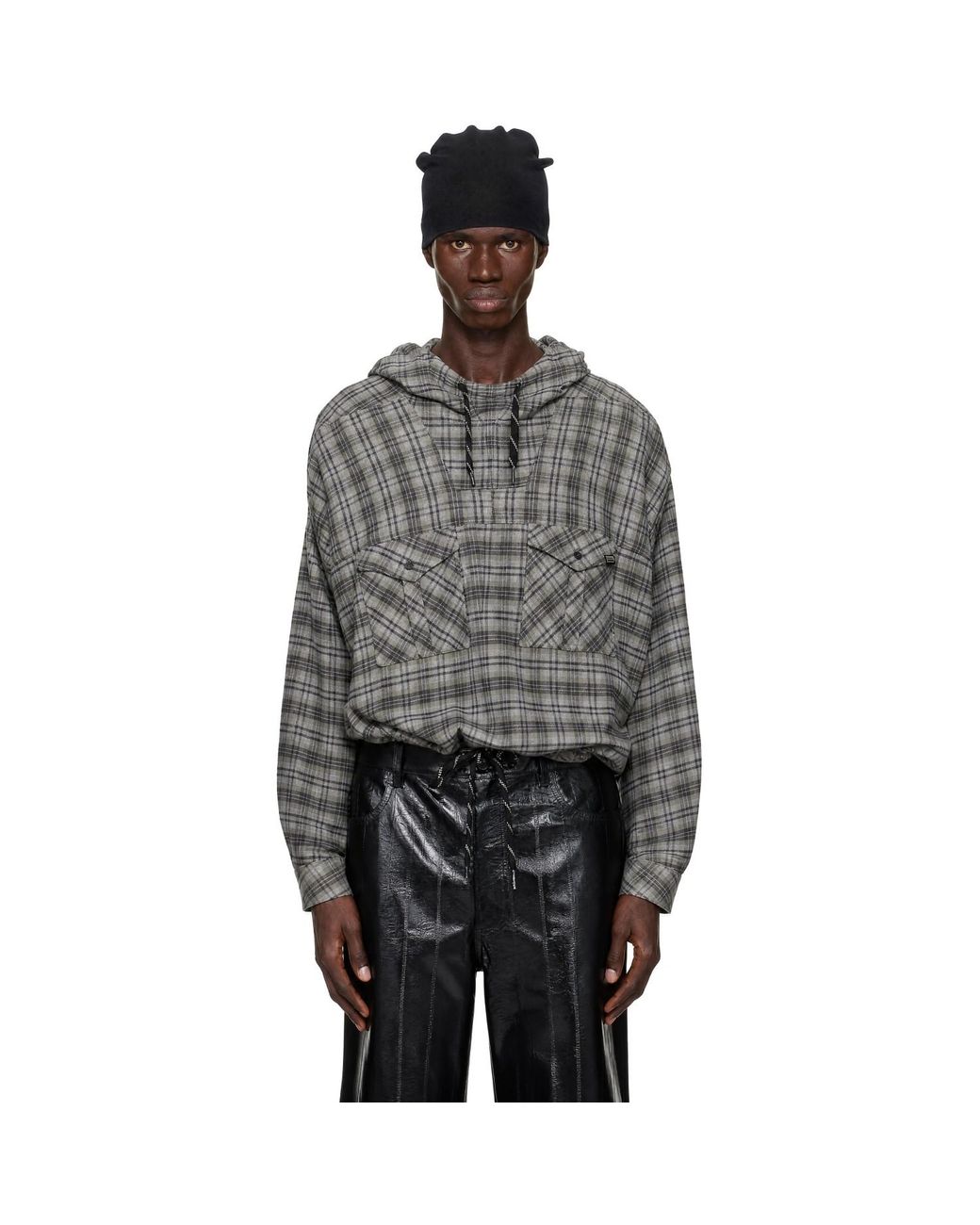 Martine Rose Gray Check Shirt Hoodie for men