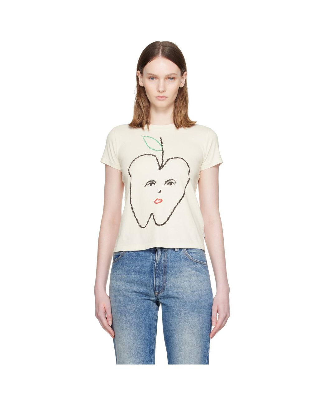 MM6 by Maison Margiela White Apple Cropped T-Shirt