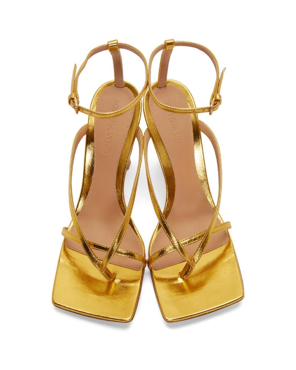 Bottega Veneta Gold Stretch Heeled Sandals in Metallic | Lyst