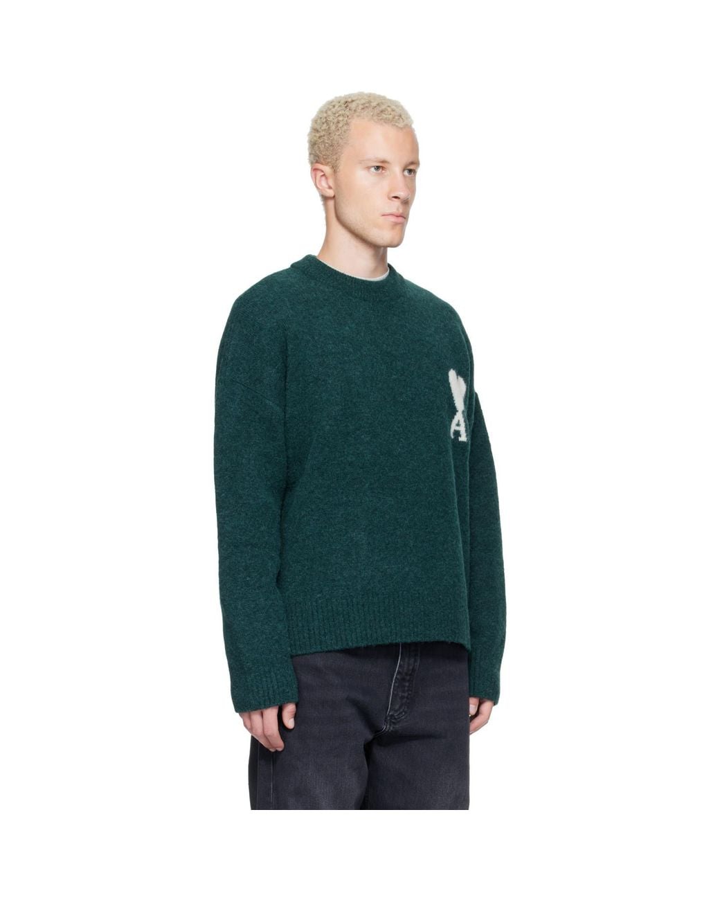 AMI Green Crewneck Alpaca Ami De Coeur Sweater for men