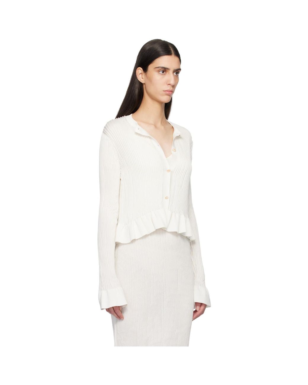 Jil Sander White Off- Long Sleeves Frill Detail Cardigan