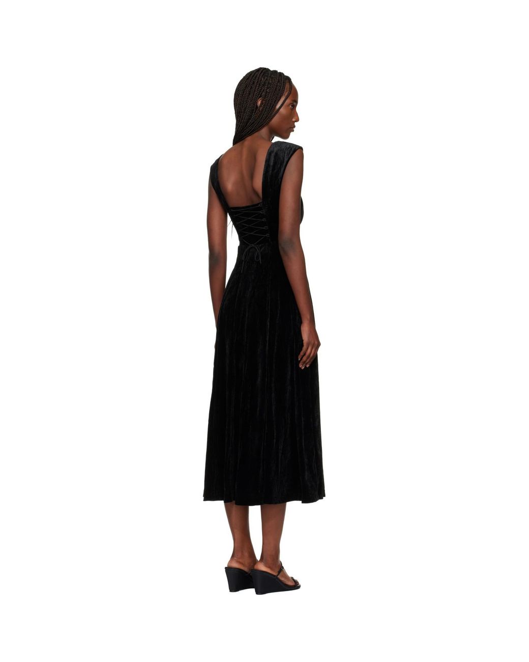 GUIZIO Black Leila Velvet Midi Dress